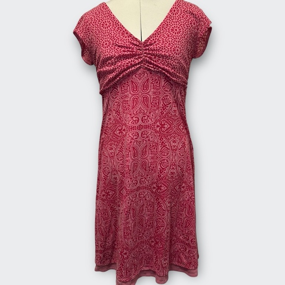 ATHLETA Dhara Pink Paisley Burnout Double Layer Dress S Travel Boho Coastal - Picture 2 of 10